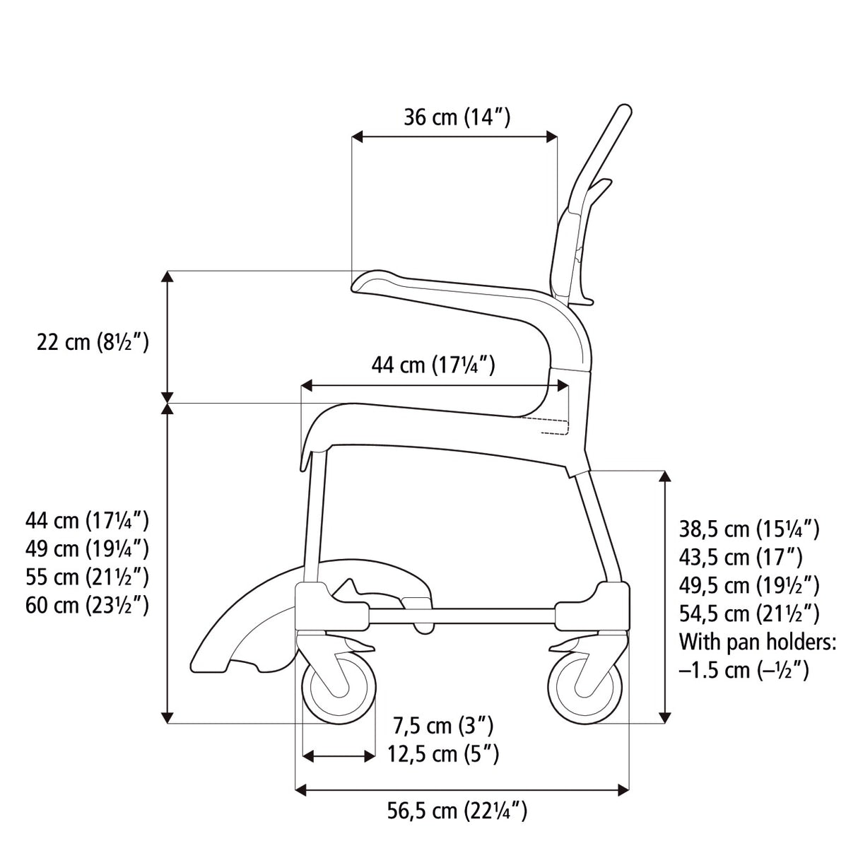Dusch- & Toilettenrollstuhl Etac Clean - Technische Daten